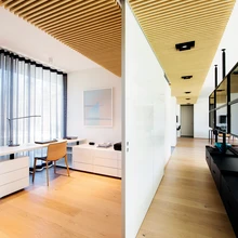 Kabinet on osa voolavast ruumist, vajadusel saab selle elutoast kõrge lükanduksega eraldada. Sirje Runge maal sobib rahulikku töökeskkonda.